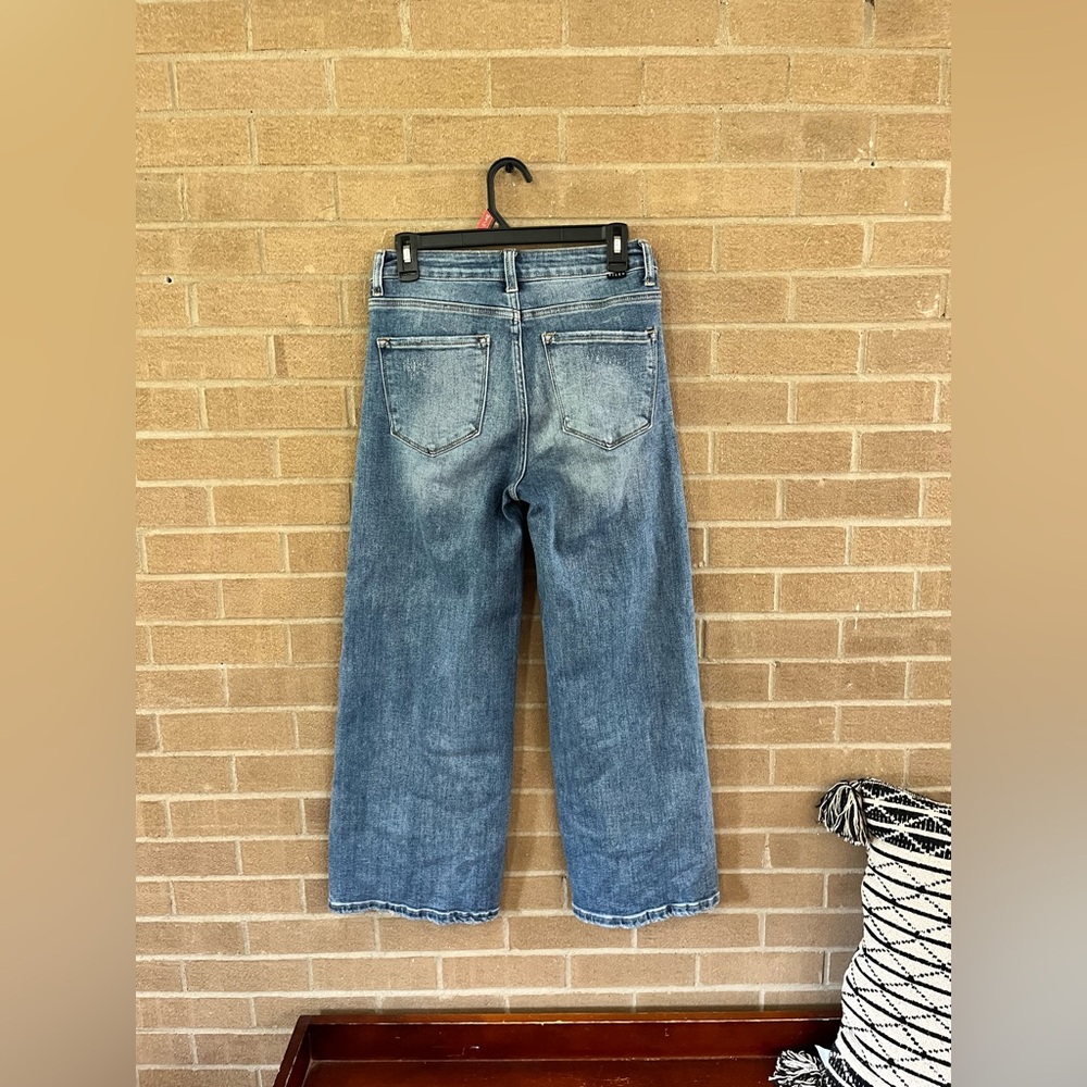 High-Rise Wide Leg Distressed Jeans - Blue - Picture 4 of 4